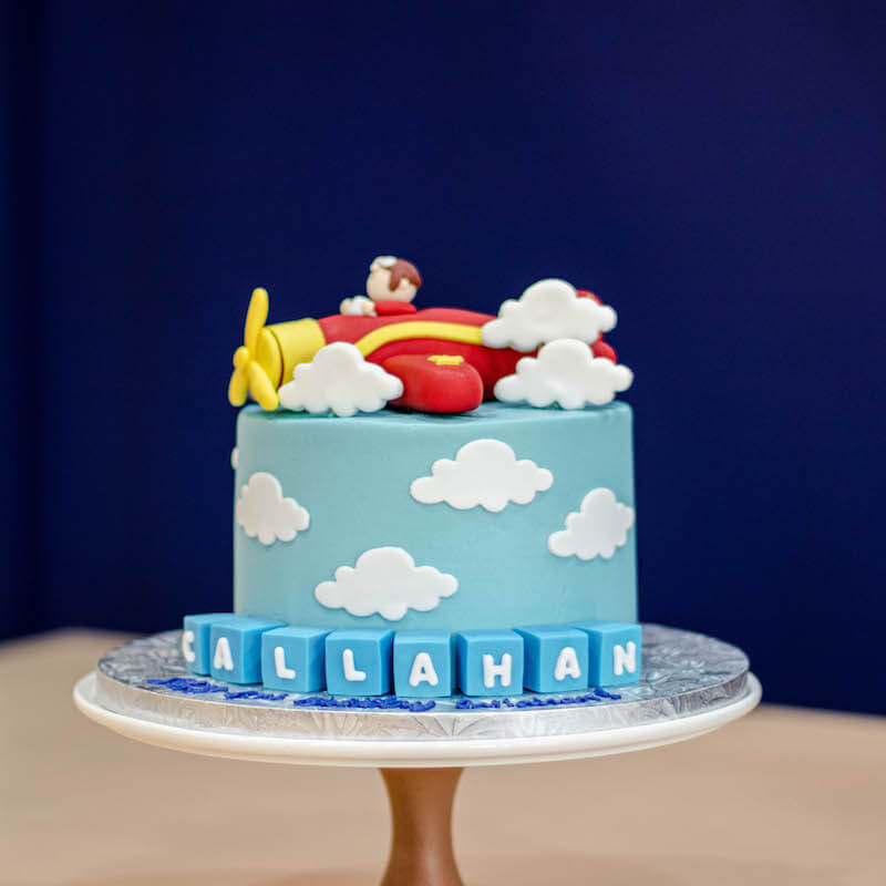 Pastel Blue Skies Cake with Boy in Plane